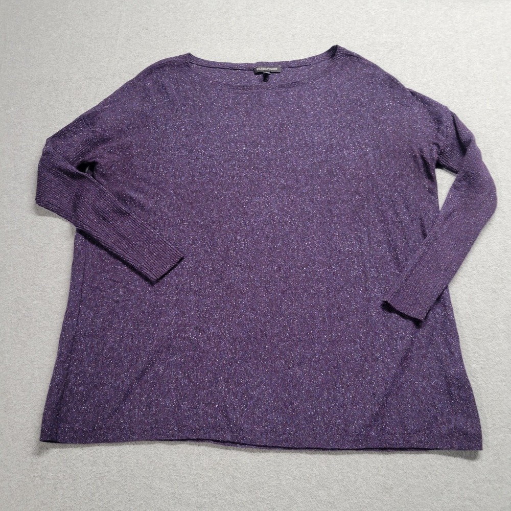 Eileen Fisher‎ Sweater Long Sleeve Crew Neck Wool Silk Blend Pullover S Sparkle